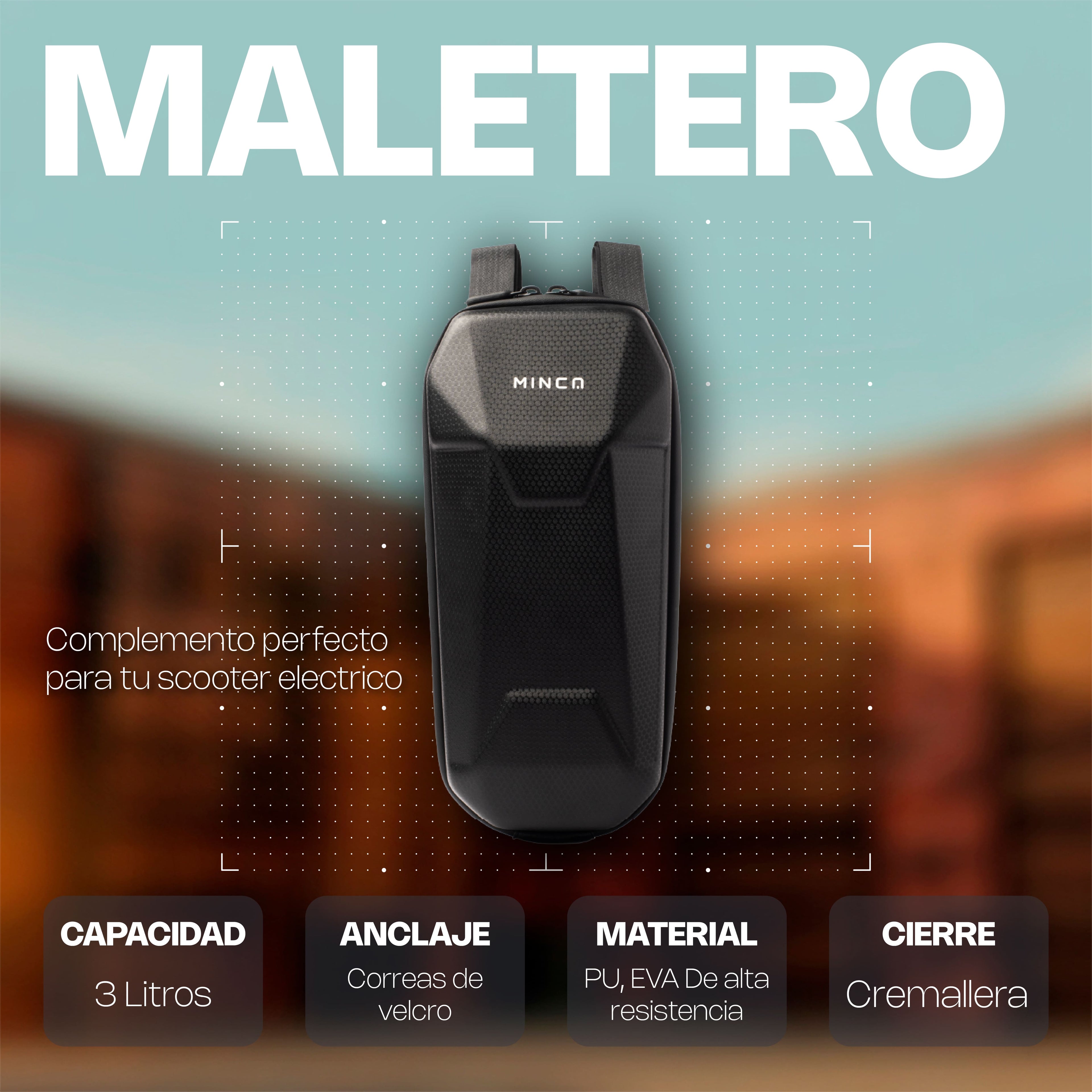 Combo Patineta Eléctrica Minca Core 1600 ATS + Maleta Gris Oscuro