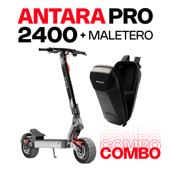 Combo Patineta Eléctrica Minca Antara Pro 2400 Ats + Maleta Gris Oscuro