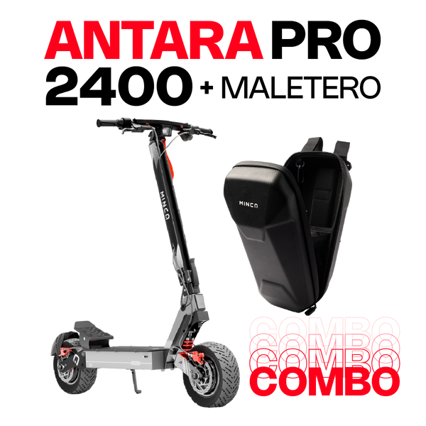 Combo Patineta Eléctrica Minca Antara Pro 2400 Ats + Maleta Gris Oscuro
