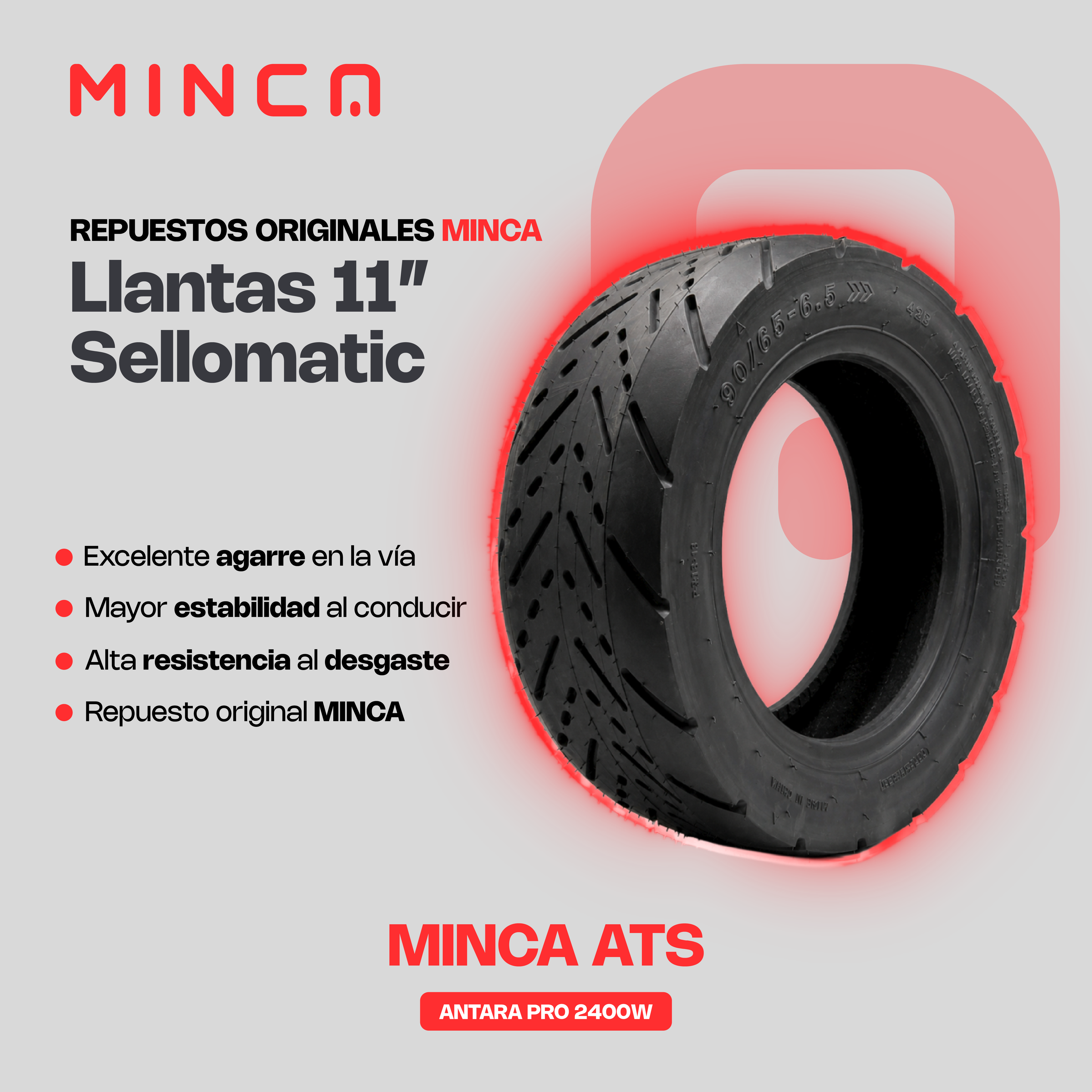 Llanta Sellomatic de 11 Pulgadas para Patineta Eléctrica ATS