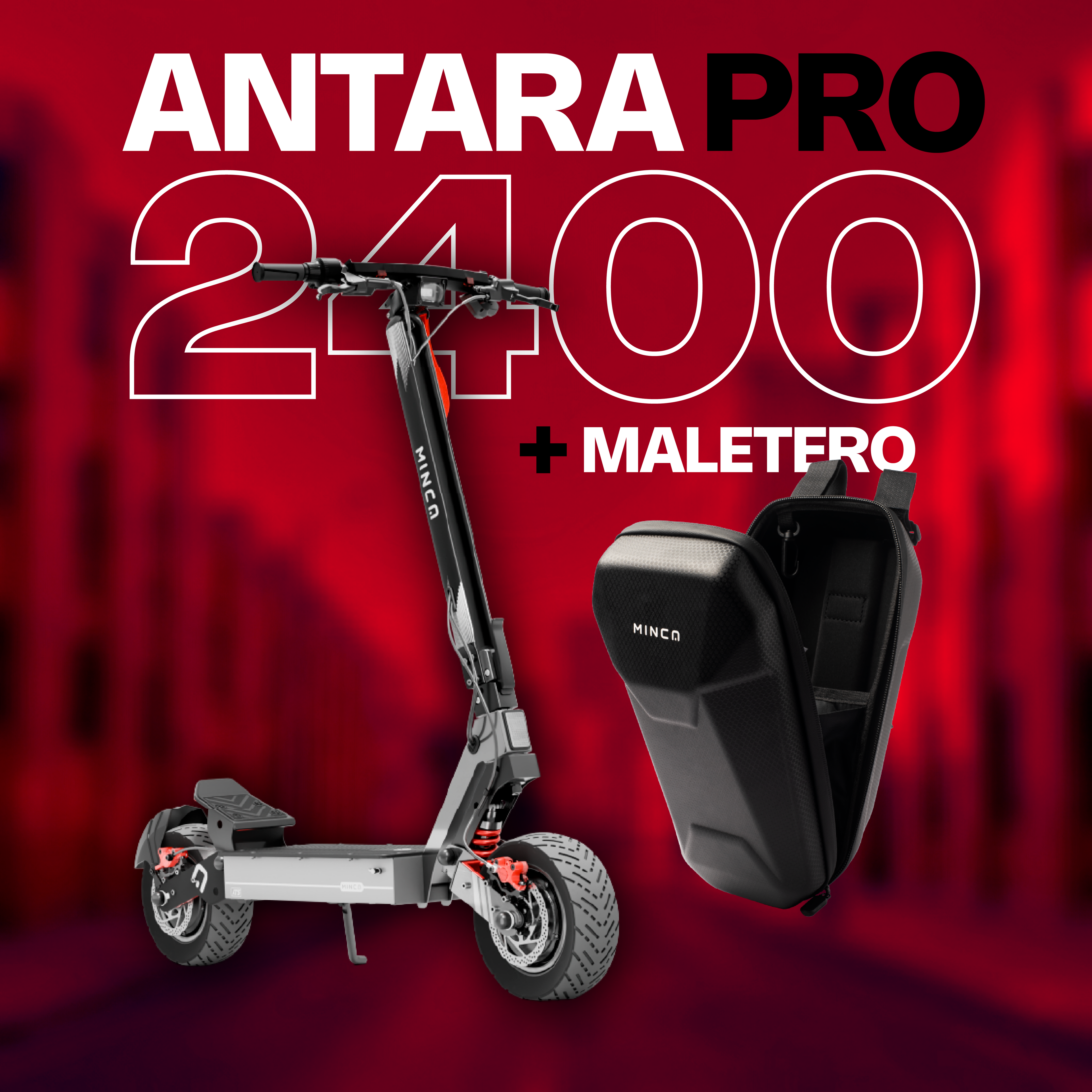 Combo Patineta Eléctrica Minca Antara Pro 2400 ATS + Maleta Gris Oscuro