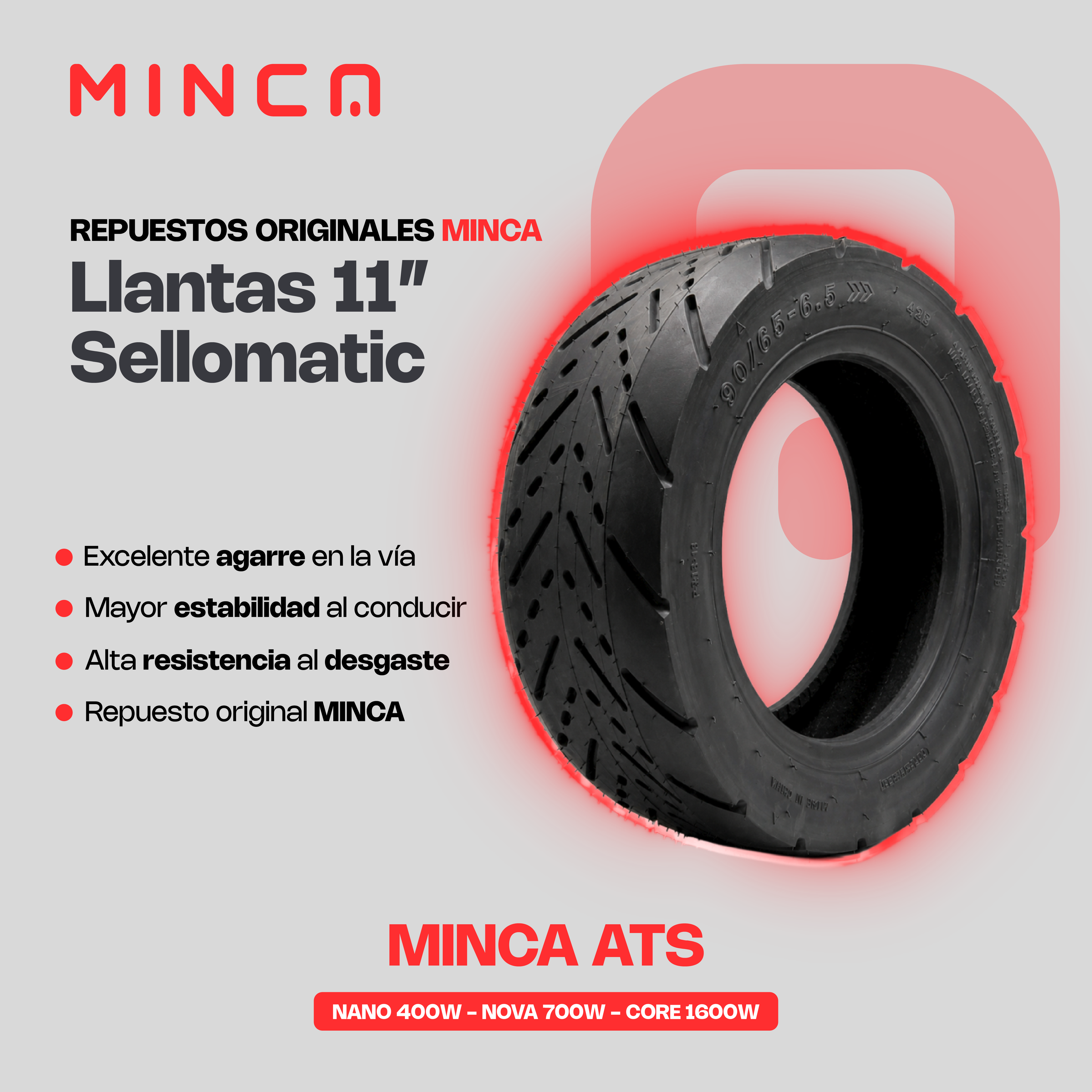 Llanta Sellomatic de 11 Pulgadas para Patineta Eléctrica ATS