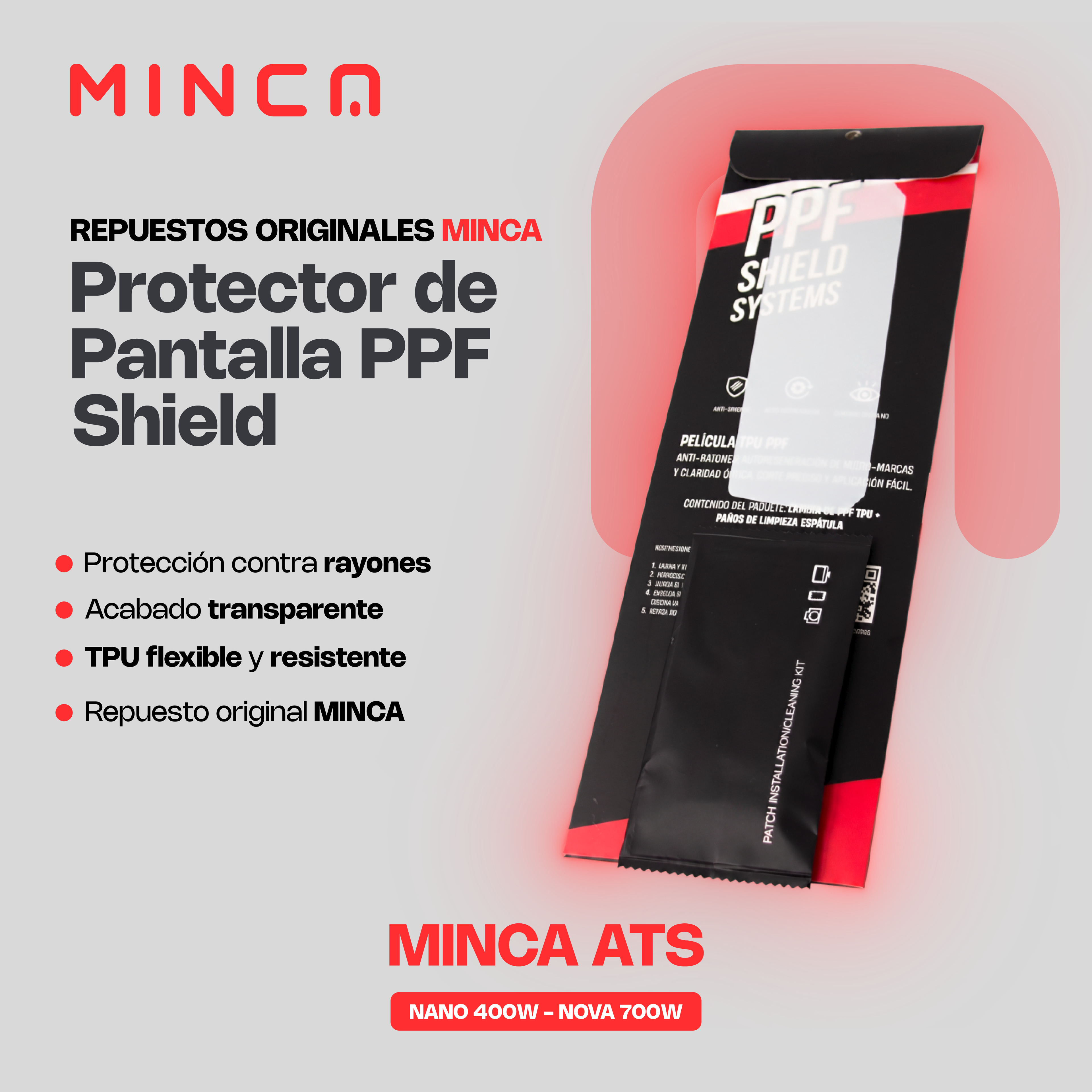 Protector de Pantalla PPF Shield para Patinetas Eléctricas y Moped Minca